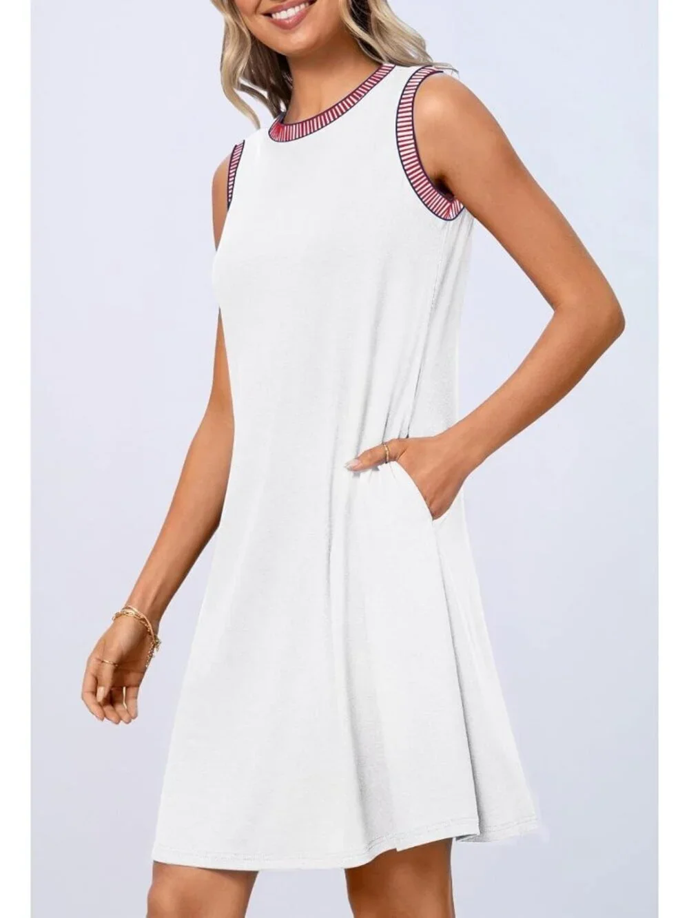 Women's White Sleeveless Tank Cruise Shift Swing Sundress Stylish Mini Dress